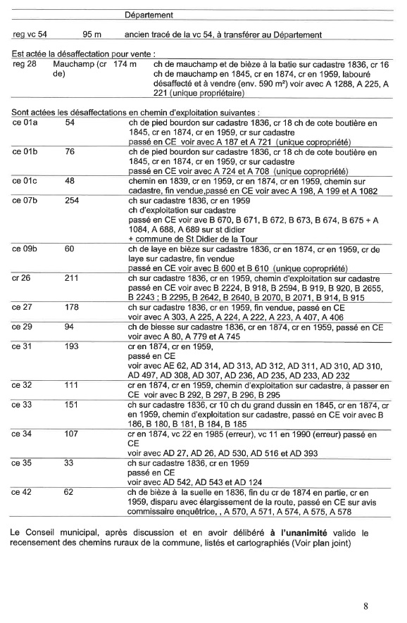 délibération, chemins, ruraux, recensement