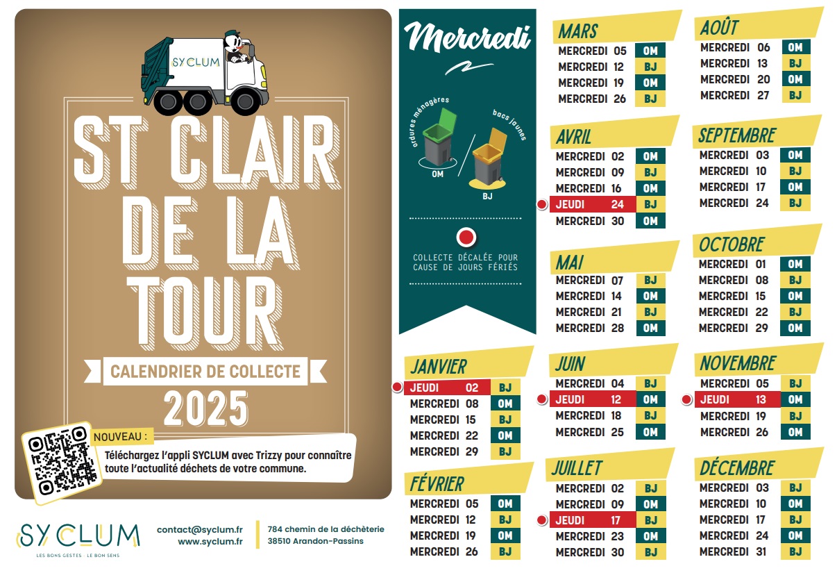 calendrier, syclum, collecte, bac, ordure, ménagères, jaune